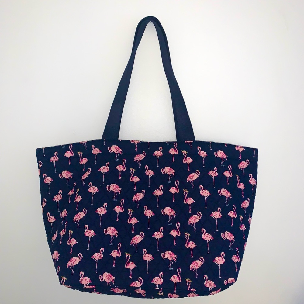 Vera Bradley Flamingo Print Large Tote Bag - Pink and Navy